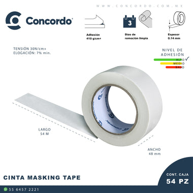 Caja De Cinta Masking tape 54mX48mm Color Blanco 2" pulgadas