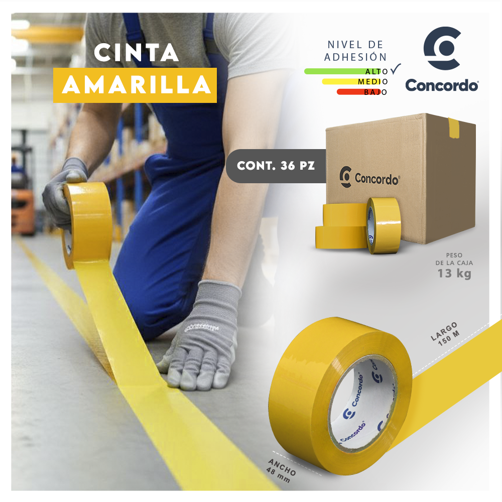 Caja De Cinta 150m x 48mm 36pz Color Amarilla-CINAMA