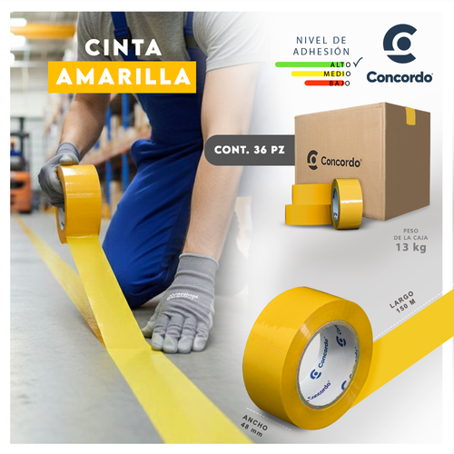 Caja De Cinta 150m x 48mm 36pz Color Amarilla-CINAMA