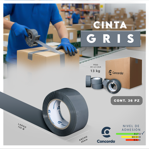 Caja De Cinta 150m x 48mm 36pz Color GRIS-CG