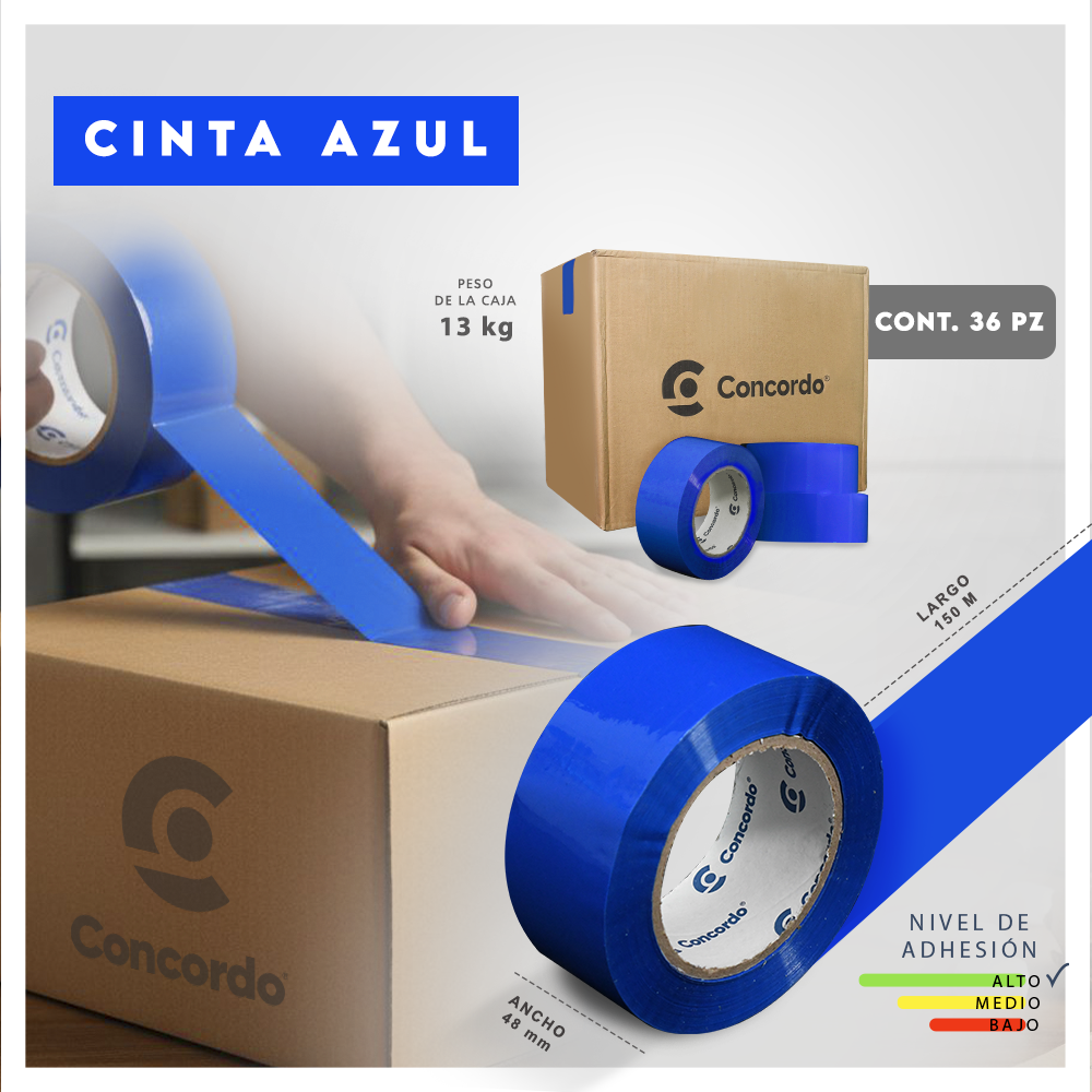 Caja De Cinta 150m x 48mm 36pz Color Azul-CIRD