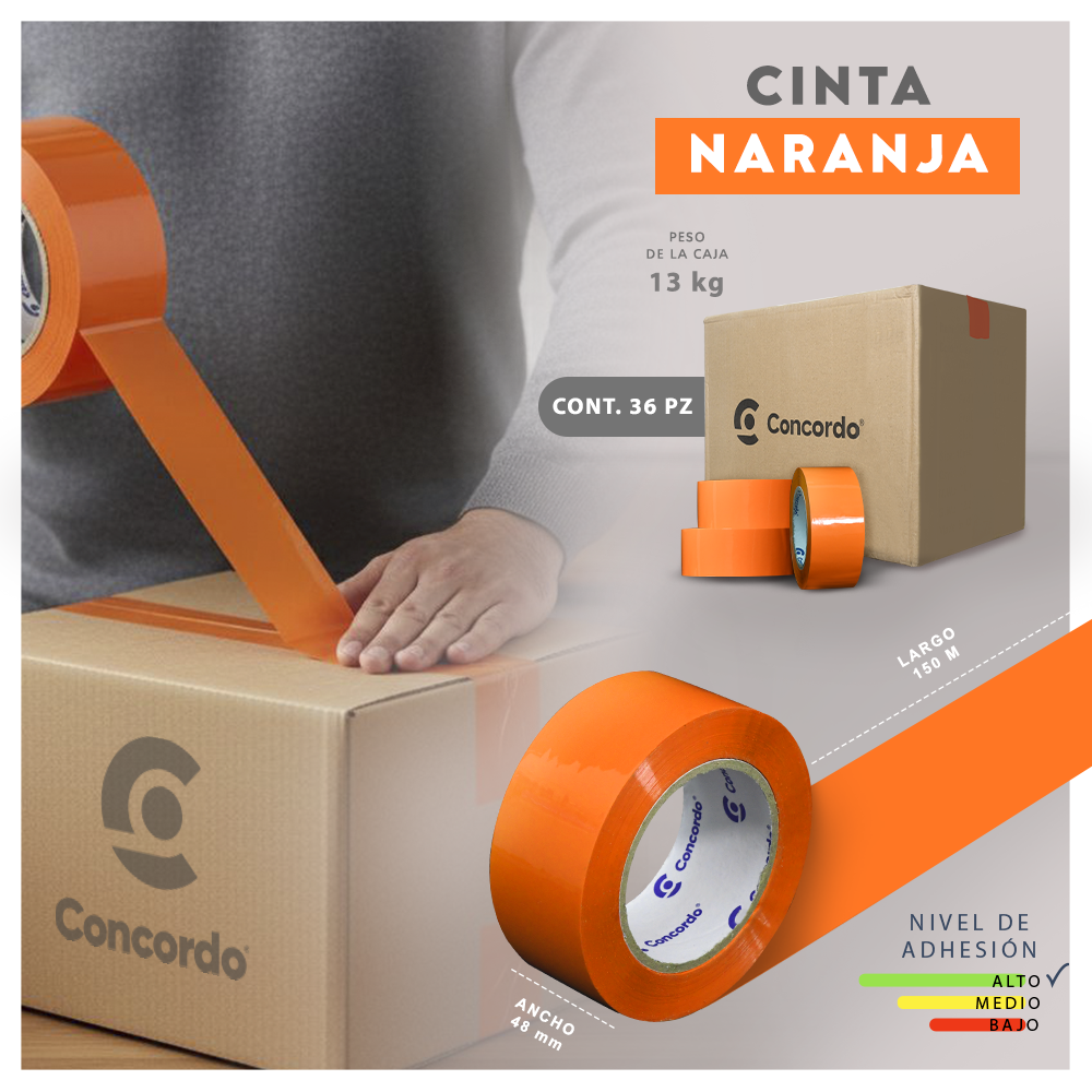 Caja De Cinta 150m x 48mm 36pz Color Naranja-CTO
