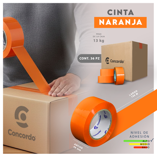 Caja De Cinta 150m x 48mm 36pz Color Naranja-CTO