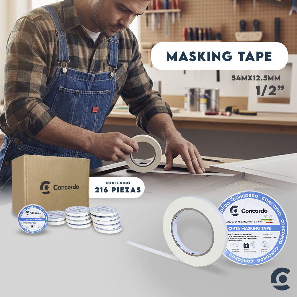 Caja De Cinta Masking tape 54mX12.5mm Color Blanco 1/2"pulgada