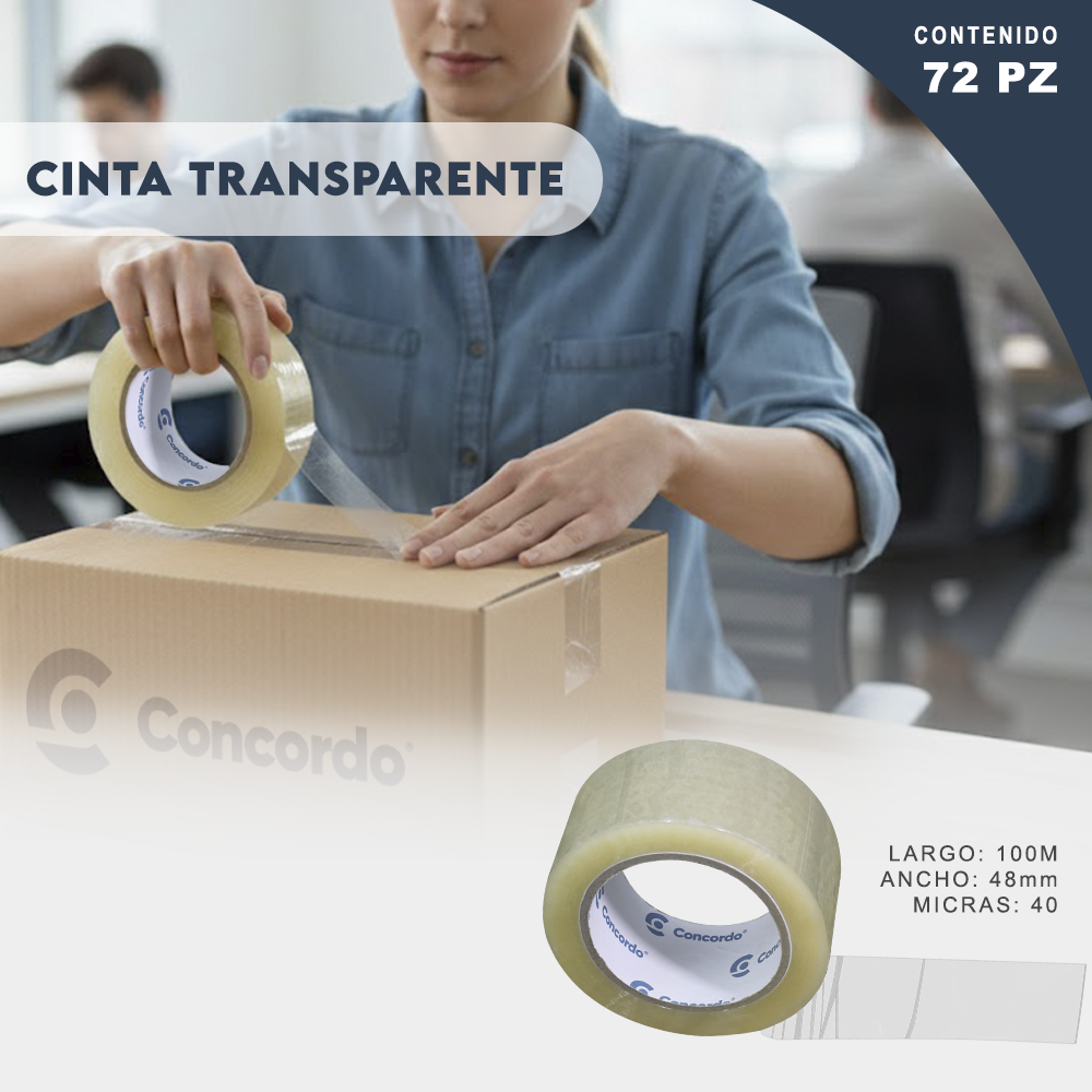 Caja De Cinta 100m x 48mm 72pz Color Transparente-CT100m