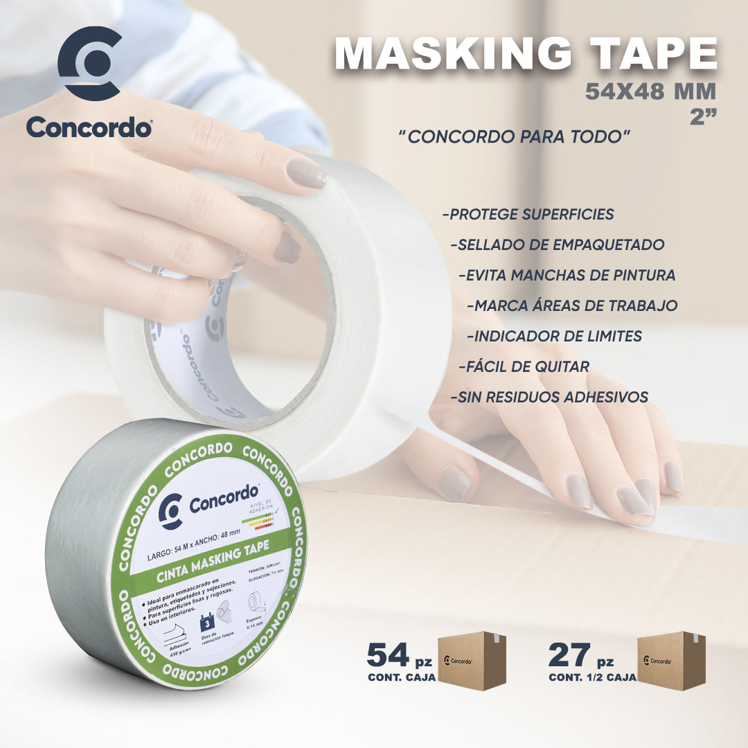 Caja De Cinta Masking tape 54mX48mm Color Blanco 2" pulgadas