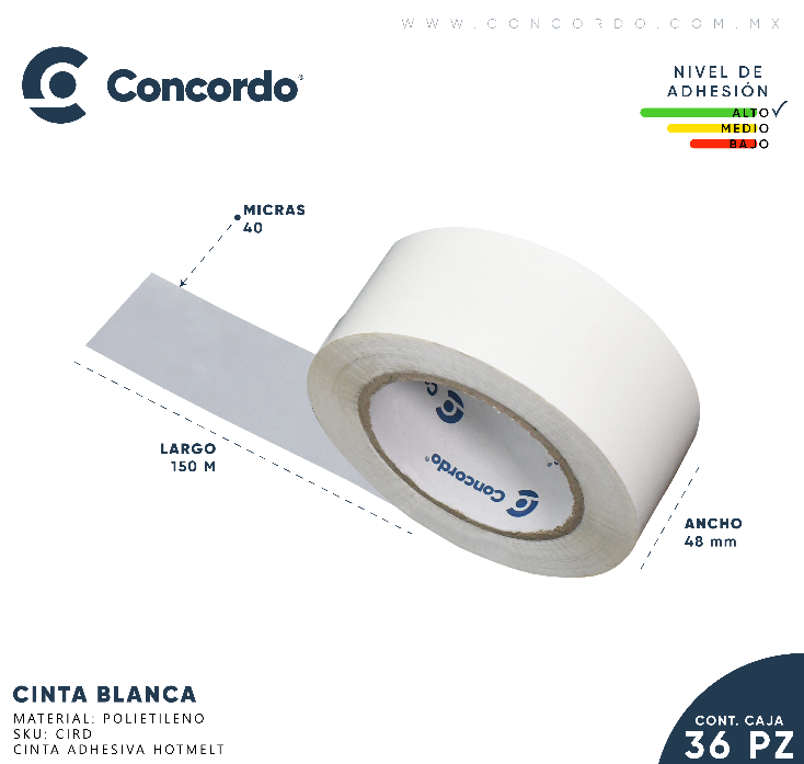 Caja De Cinta 150m x 48mm 36pz Color Blanco-CINBL