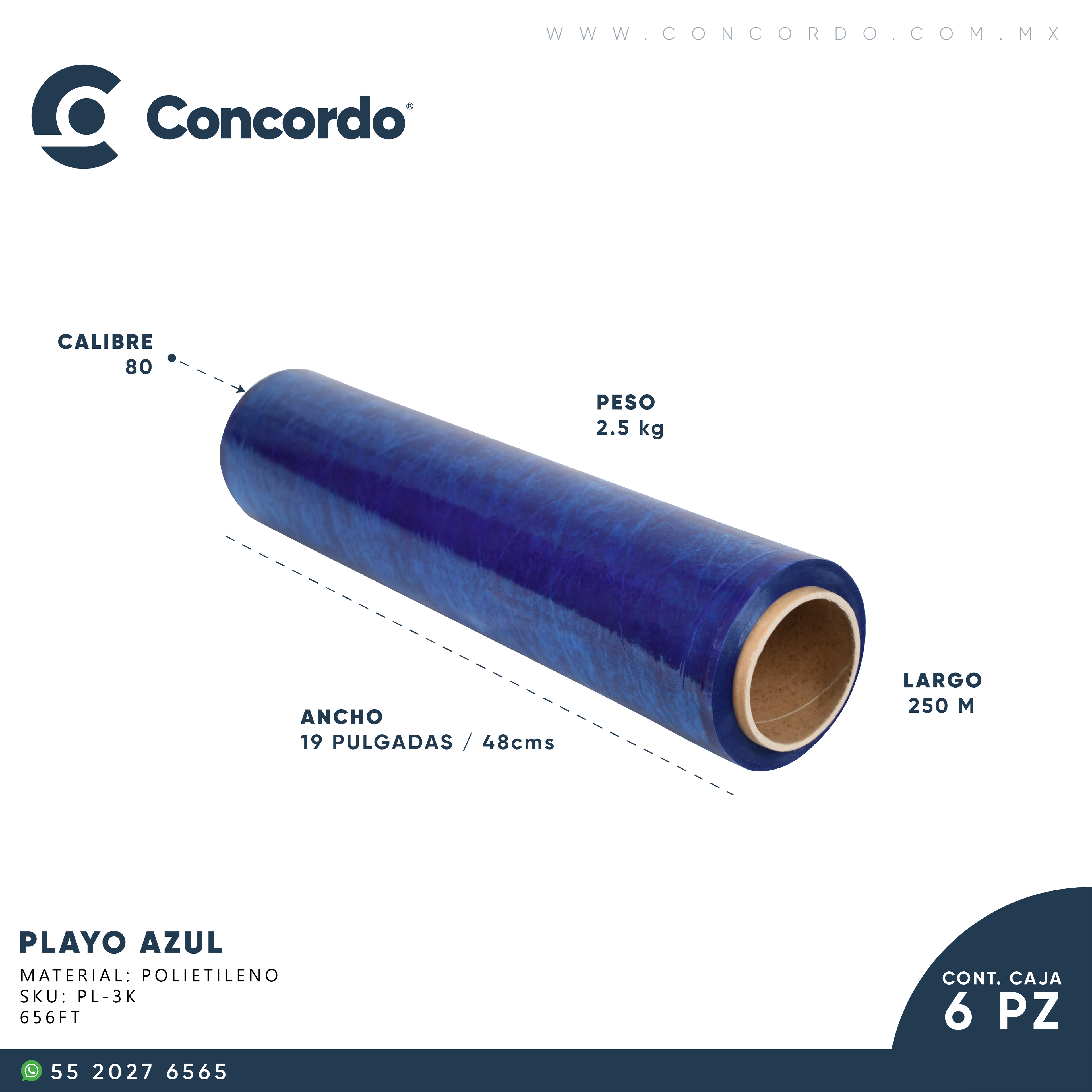Playo 6 Rollos Azul Calibre 80-PL6