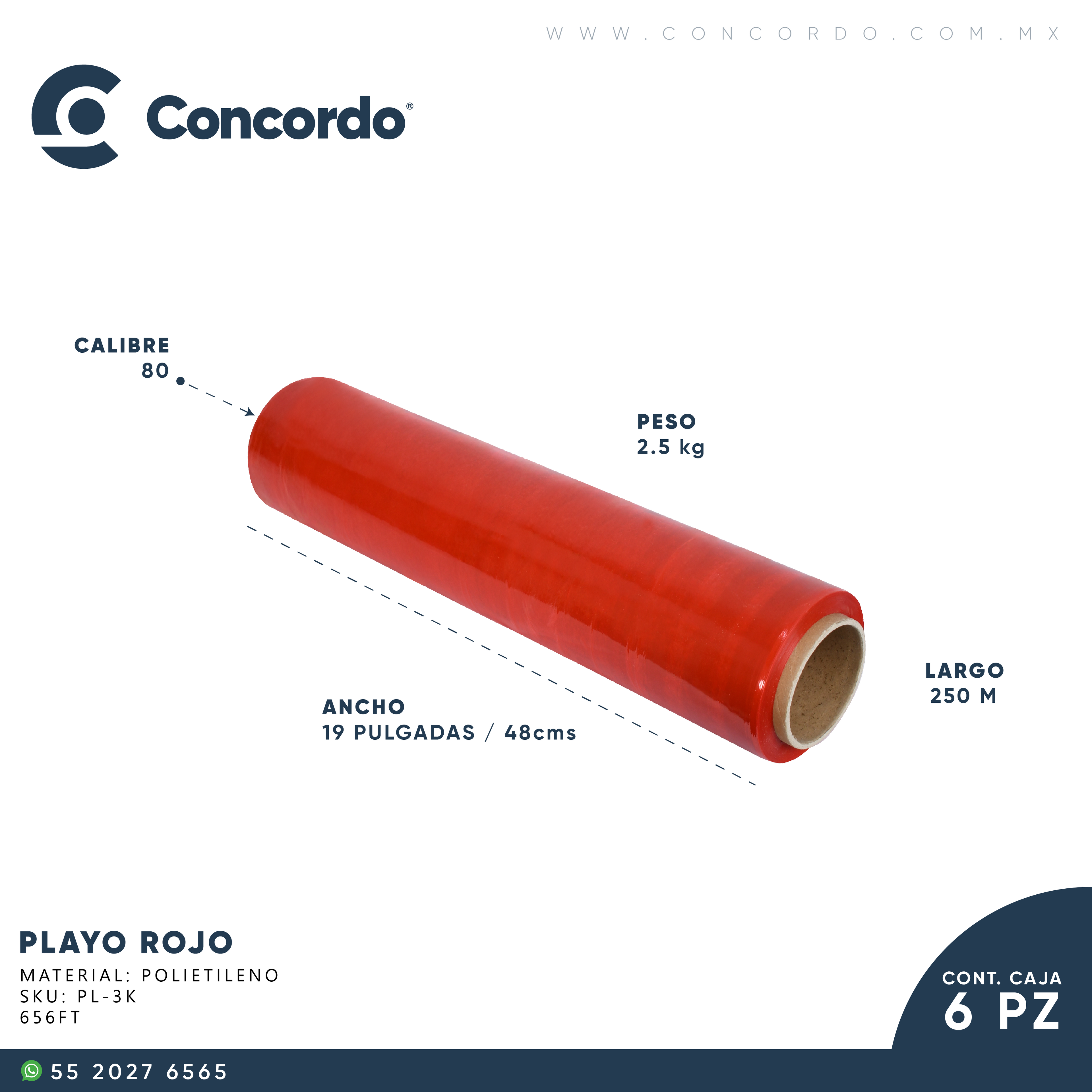 Playo 6 Rollos Rojo Calibre 80-PL6