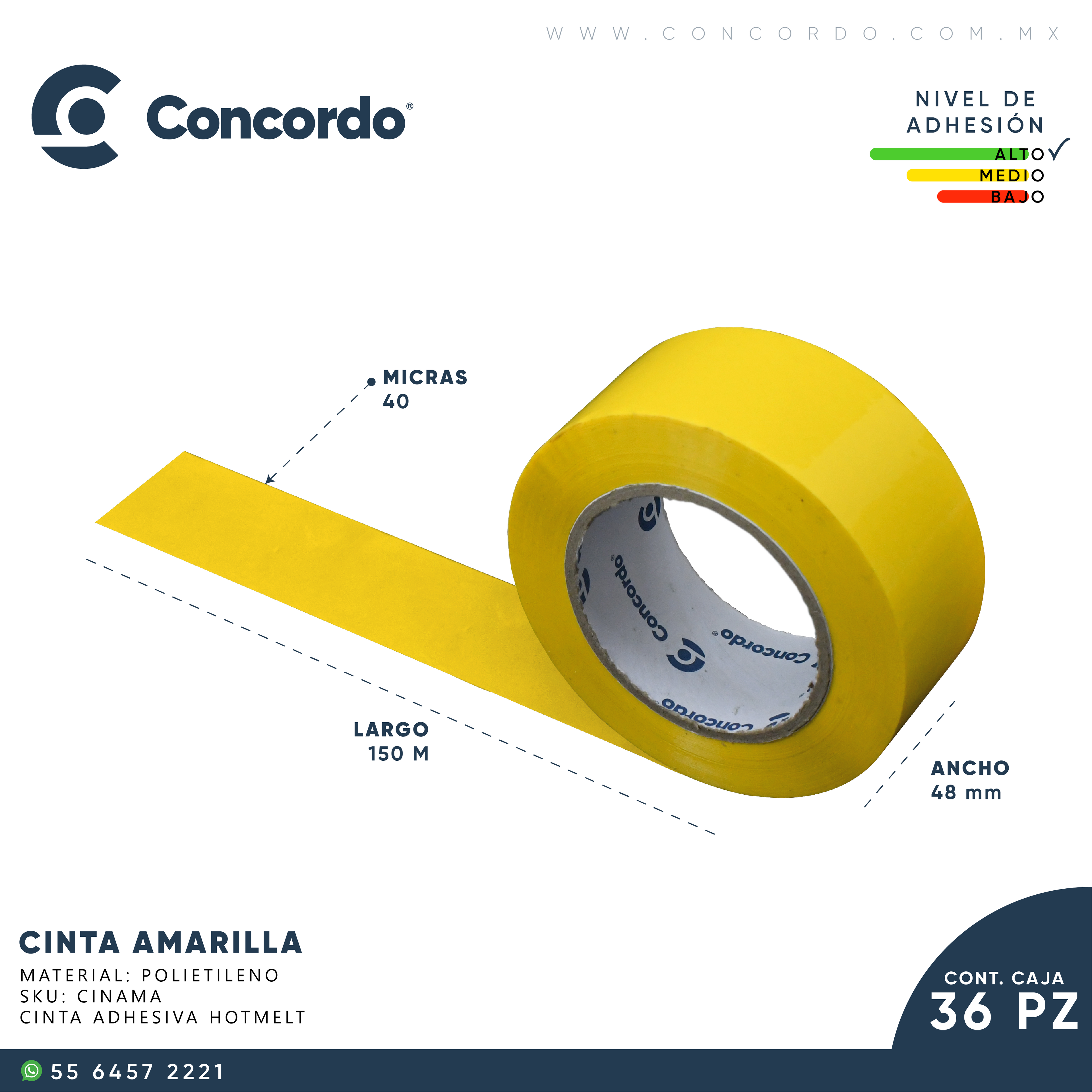 Caja De Cinta 150m x 48mm 36pz Color Amarilla-CINAMA