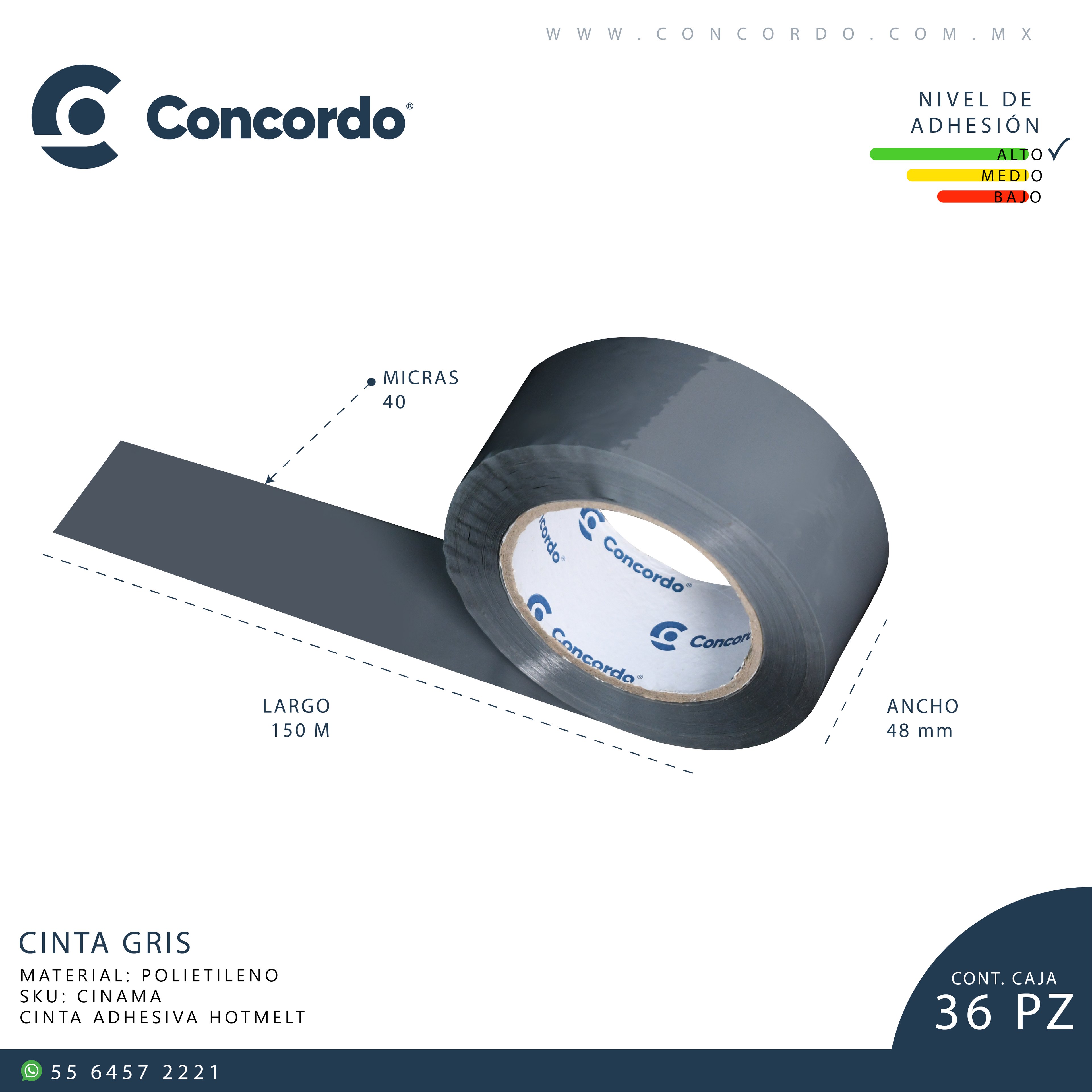 Caja De Cinta 150m x 48mm 36pz Color GRIS-CG