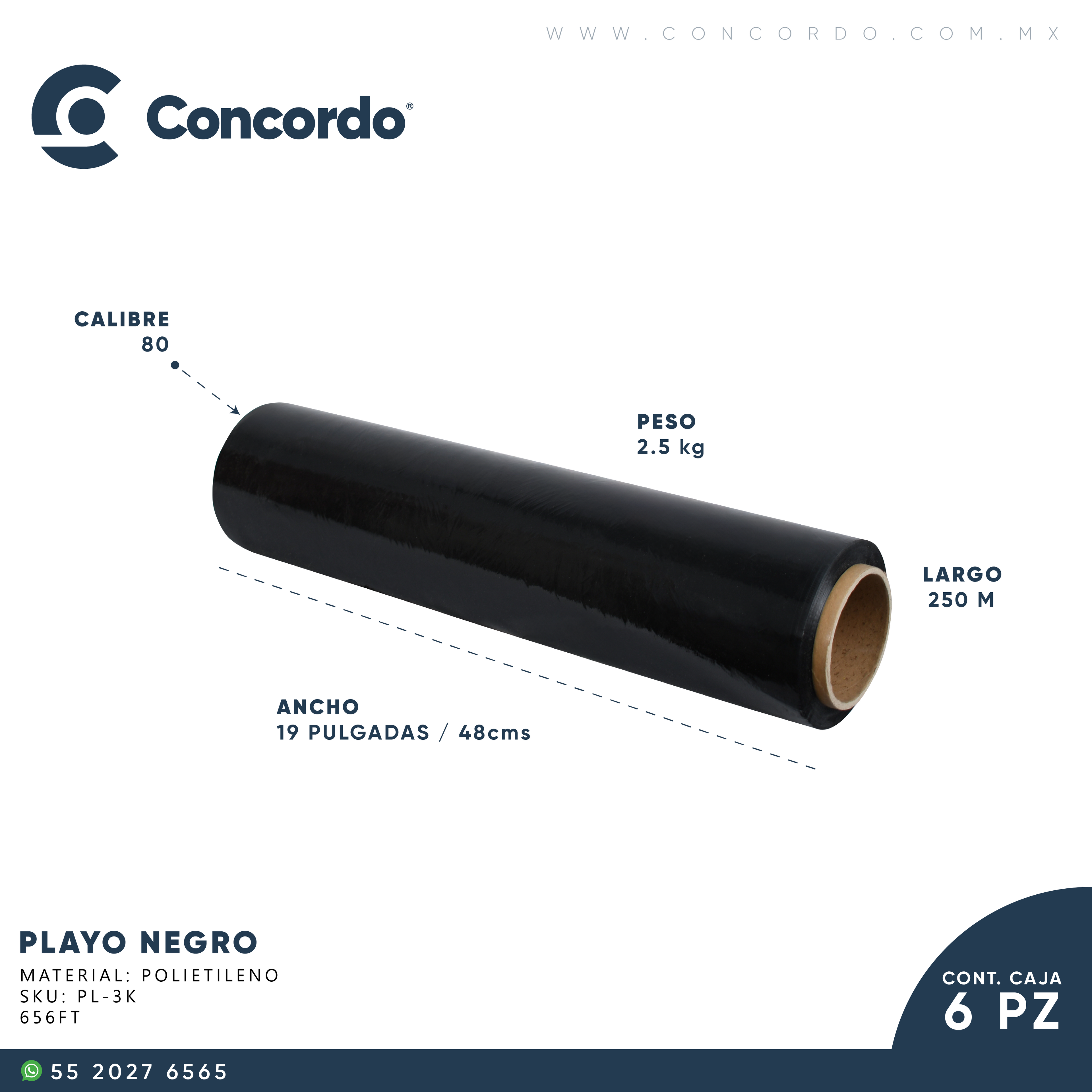 Playo 6 rollos Negro Calibre 80-PL6