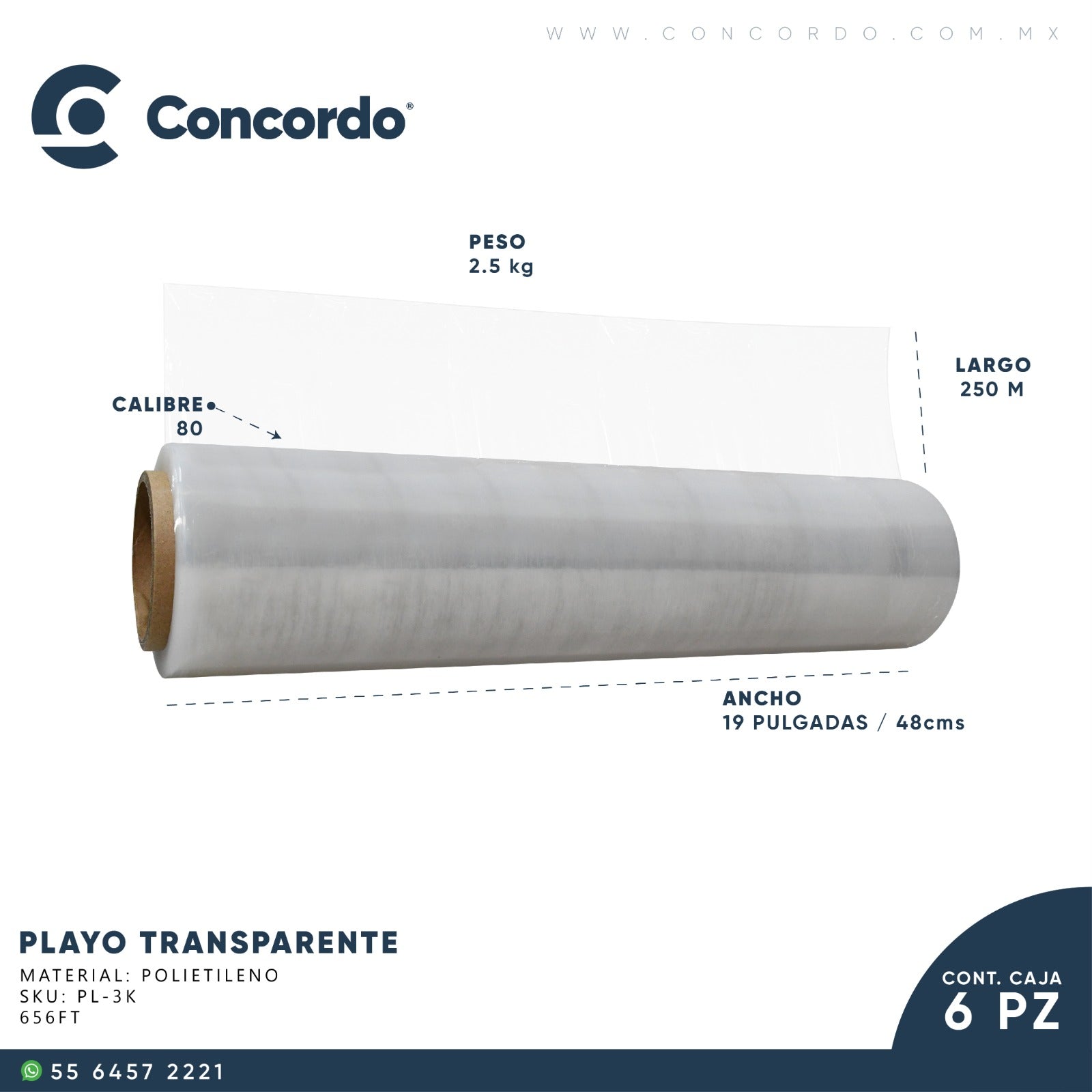 Playo transparente calibre 80 largo 250 metros ancho 48cm